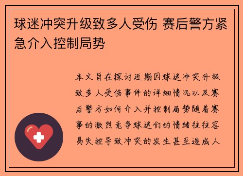 球迷冲突升级致多人受伤 赛后警方紧急介入控制局势